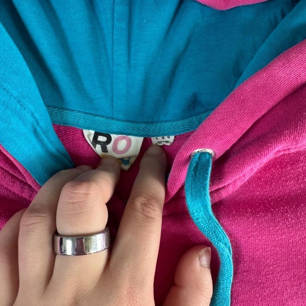 Roxy 2009 pink teal graphic full zip hooded sweater y2k vintage grunge skater - Picture 5 of 8